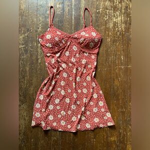 NoBo Peach Color Daisy Print Mesh Mini Spaghetti Strap Dress Size LG